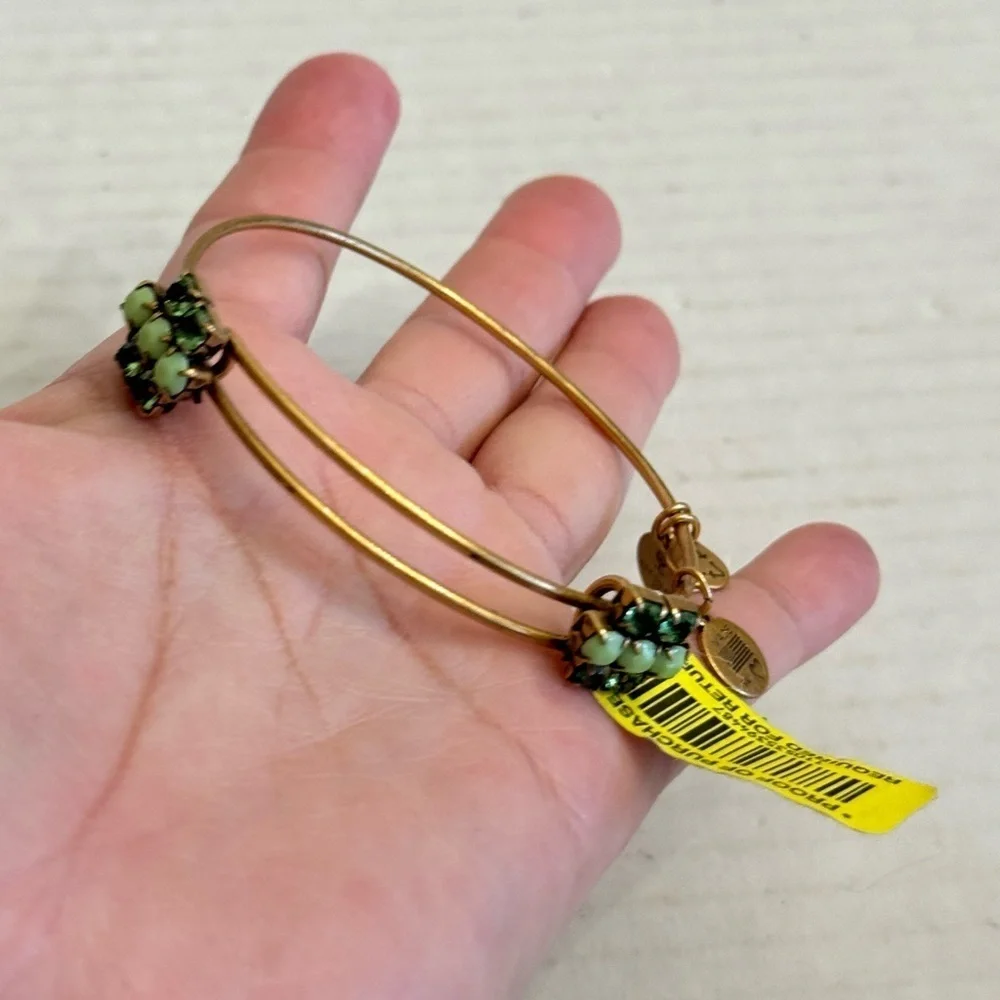 Alex and Ani Green Sour Apple Sparkler Bangle Bracelet Rafaelian Gold RARE NWT